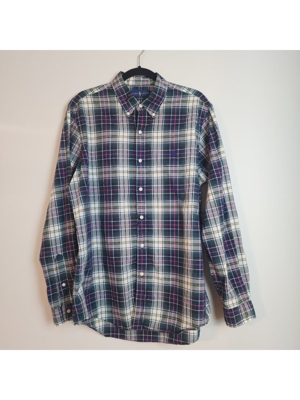Ralph Lauren plaid button down long sleeve shirt L classic fit logo embroidery